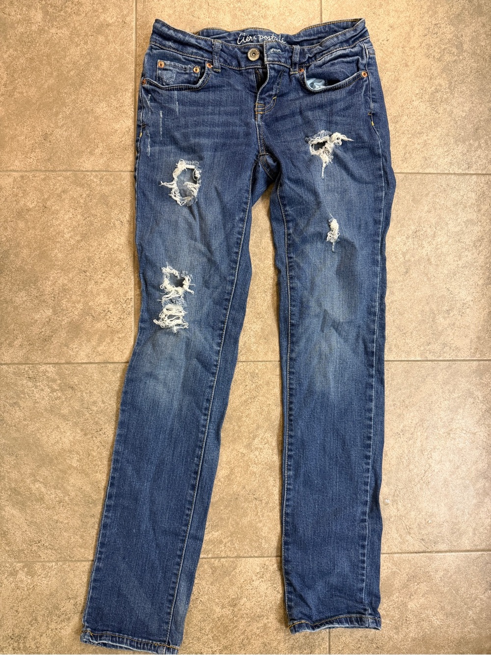 Aeropostale Women's Distressed Dark Blue Skinny Jeans